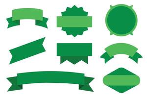 Collection of green ribbons tags badges and labels isolated white background vector