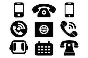 Phone icon collection. Simple black and white telephone call symbol vector