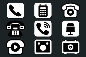 Phone icon collection. Simple black and white telephone call symbol vector