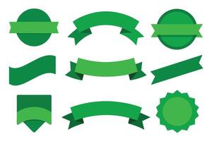 Collection of green ribbons tags badges and labels isolated white background vector