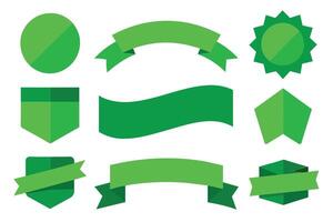 Collection of green ribbons tags badges and labels isolated white background vector