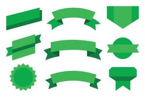 Collection of green ribbons tags badges and labels isolated white background vector