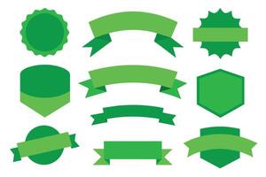 Collection of green ribbons tags badges and labels isolated white background vector