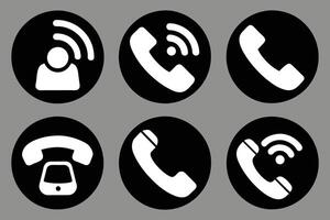 Phone icon collection. Simple black and white telephone call symbol vector