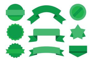 Collection of green ribbons tags badges and labels isolated white background vector