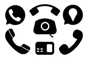 Phone icon collection. Simple black and white telephone call symbol vector