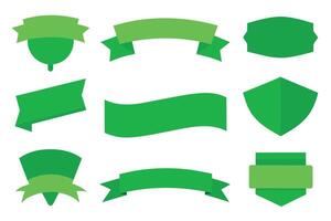 Collection of green ribbons tags badges and labels isolated white background vector