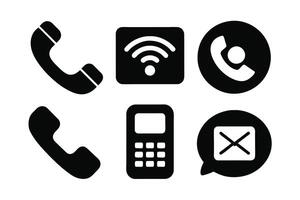 Phone icon collection. Simple black and white telephone call symbol vector