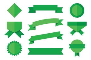 Collection of green ribbons tags badges and labels isolated white background vector