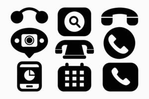 Phone icon collection. Simple black and white telephone call symbol vector