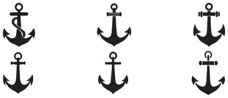 Anchor maritime sea black icon symbol boat pirate helm Nautical illustration design. vector