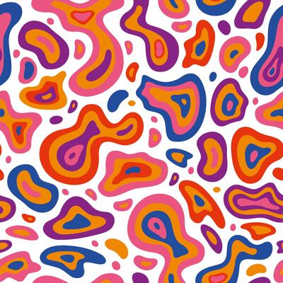 Seamless pattern with abstract fluid shapes, cartoon style. Wavy lines, organic forms. Cells in liquid under a microscope. Trendy modern illustration, hand drawn, flat design