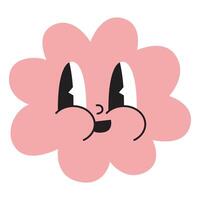 Funny cloud or flower emoji, cartoon style, vintage groovy characters. Trendy modern illustration isolated on white background, hand drawn, flat design vector