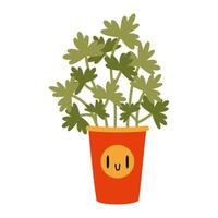 Parsley in a pot, cartoon style. Trendy modern illustration isolated on white background, hand drawn, flat design. vector