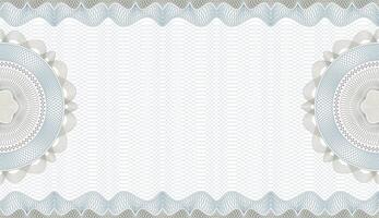 Gift certificate. Voucher with guilloche grid and pattern coupon or cheque template with guilloche border and rosette. Watermark security editable stroke paths vector