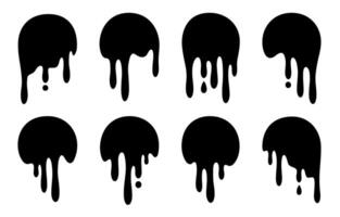 Dripping circle icon. Melting round shape logo. Melted texture label. Silhouette flowing liquid, molten caramel, syrup, sweets, chocolate blobs stickers. collection vector