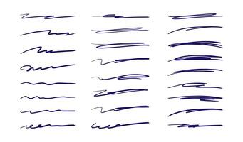 Hand drawn underline strokes. Sketch brush scribbles, ink marker squiggle lines, freehand pen stroke. Doodle painted curves, various pencil shapes and elements. set vector