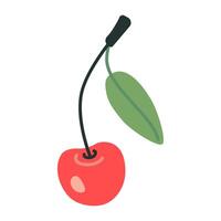 Cherry berry and leaf, cartoon style. Trendy modern illustration isolated on white background, hand drawn, flat design vector