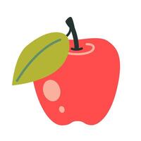 Red apple with leaf, cartoon style. Trendy modern illustration isolated on white background, hand drawn, flat design vector