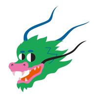 Chinese Dragon head, cartoon style, vintage groovy character. Trendy modern illustration isolated on white background, hand drawn, flat design vector