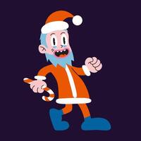 gracioso caminando Papa Noel claus con un con un Navidad caramelo caña, dibujos animados estilo, Clásico maravilloso caracteres. de moda moderno ilustración, mano dibujado, plano diseño vector