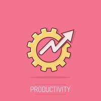 Productivity icon in comic style. Process strategy cartoon illustration on isolated background. Seo analytics splash effect sign business concept. vector