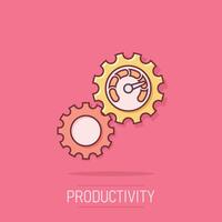 Productivity icon in comic style. Process strategy cartoon illustration on isolated background. Seo analytics splash effect sign business concept. vector