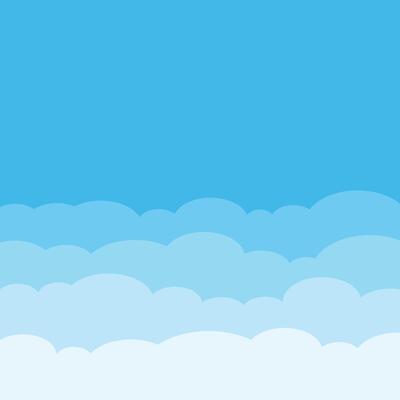 Blue sky with white clouds in flat style. Airy atmosphere illustration on isolated background. Nature sign business concept.