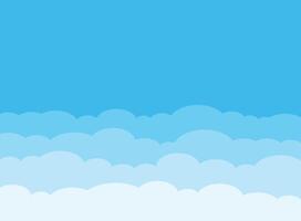 Blue sky with white clouds in flat style. Airy atmosphere illustration on isolated background. Nature sign business concept. vector