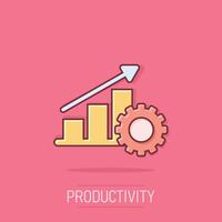 Productivity icon in comic style. Process strategy cartoon illustration on isolated background. Seo analytics splash effect sign business concept. vector