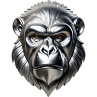 Silver Gorilla Head With Metal Texture png