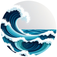 Cartoon wave art design in round frame png