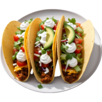 delicioso taco com variedade do coberturas em branco prato png