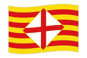 Waving flag of Barcelona, administrative division of Spain. illustration. vector