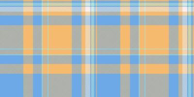 Large check fabric, wool textile pattern tartan. Cell plaid texture background seamless in cyan and orange colors. vector