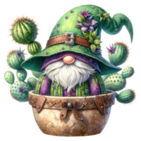 Desert Cactus Gnome with Succulents Illustration. png