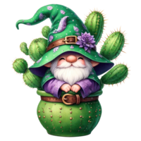 Desert Cactus Gnome with Succulents Illustration. png