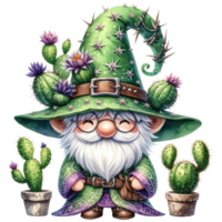 Desert Cactus Gnome with Succulents Illustration. png