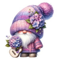 jardin gnome avec hortensias illustration. png