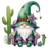 Desert Cactus Gnome with Succulents Illustration. png
