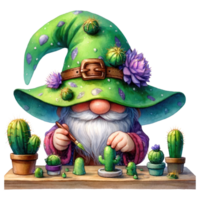 Desert Cactus Gnome with Succulents Illustration. png