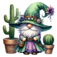 Desert Cactus Gnome with Succulents Illustration. png