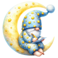 Celestial Gnome with Moon and Stars Illustration png