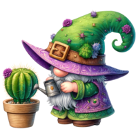 Desert Cactus Gnome with Succulents Illustration. png