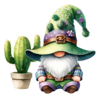 Desert Cactus Gnome with Succulents Illustration. png