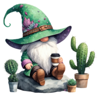 désert cactus gnome avec plantes succulentes illustration. png