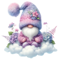 Garden Gnome with Hydrangeas Illustration. png