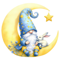 Celestial Gnome with Moon and Stars Illustration png