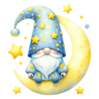 Celestial Gnome with Moon and Stars Illustration png