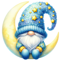 Celestial Gnome with Moon and Stars Illustration png